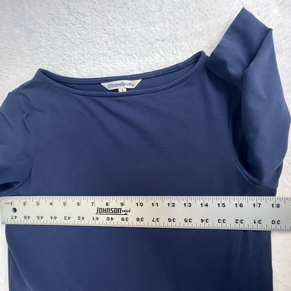 TravelSmith Womens Navy Blue 3/4 Sleeve Stretch Knit Shift Dress Small Stretch - Picture 6 of 8